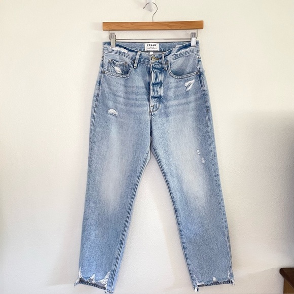 Frame Le Original Slim Straight Jean Distressed Light Wash Rigid Denim Clash 27 - Picture 3 of 16